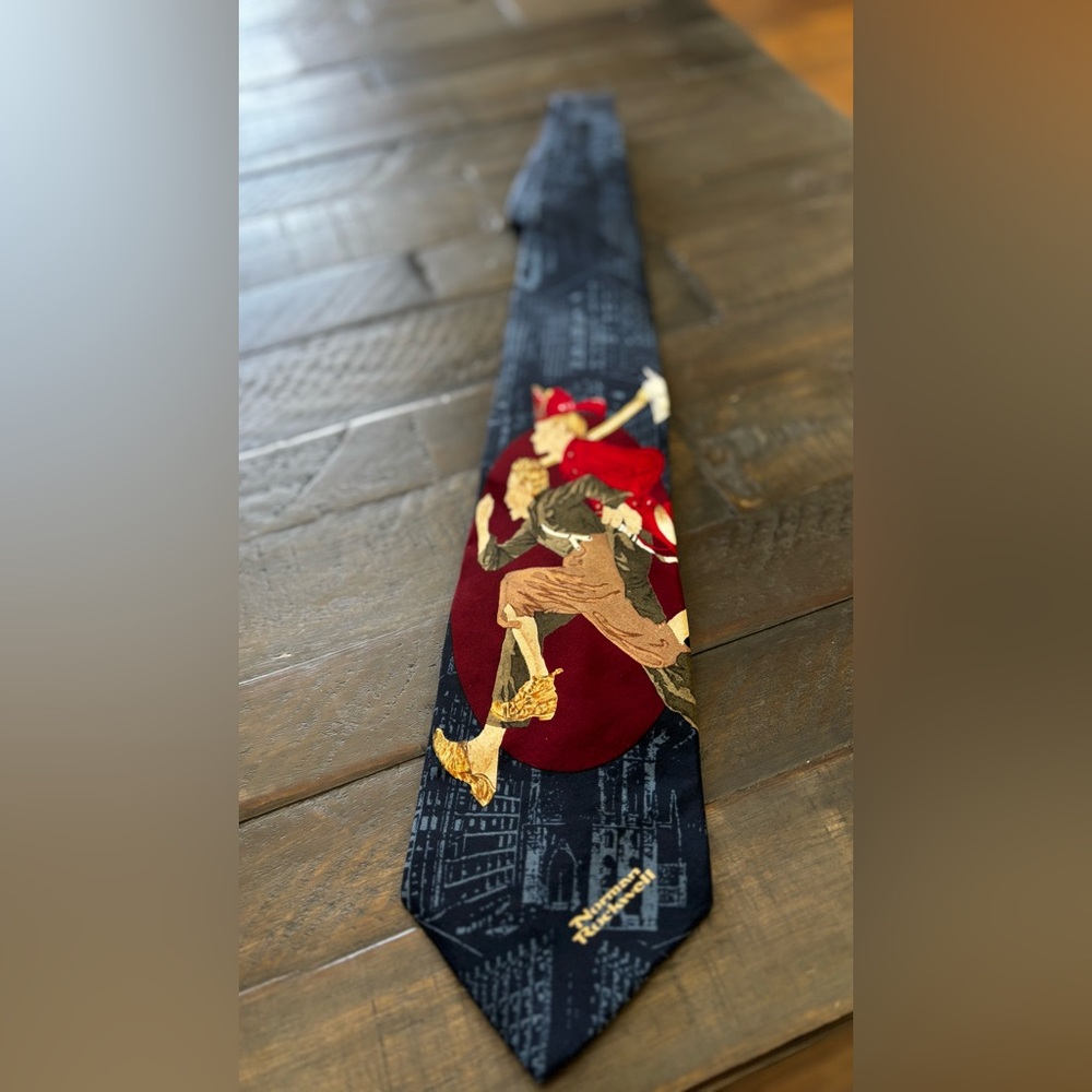Norman Rockwell Vintage “Race to the Fire” Silk Grandpa Core Navy and Red Tie